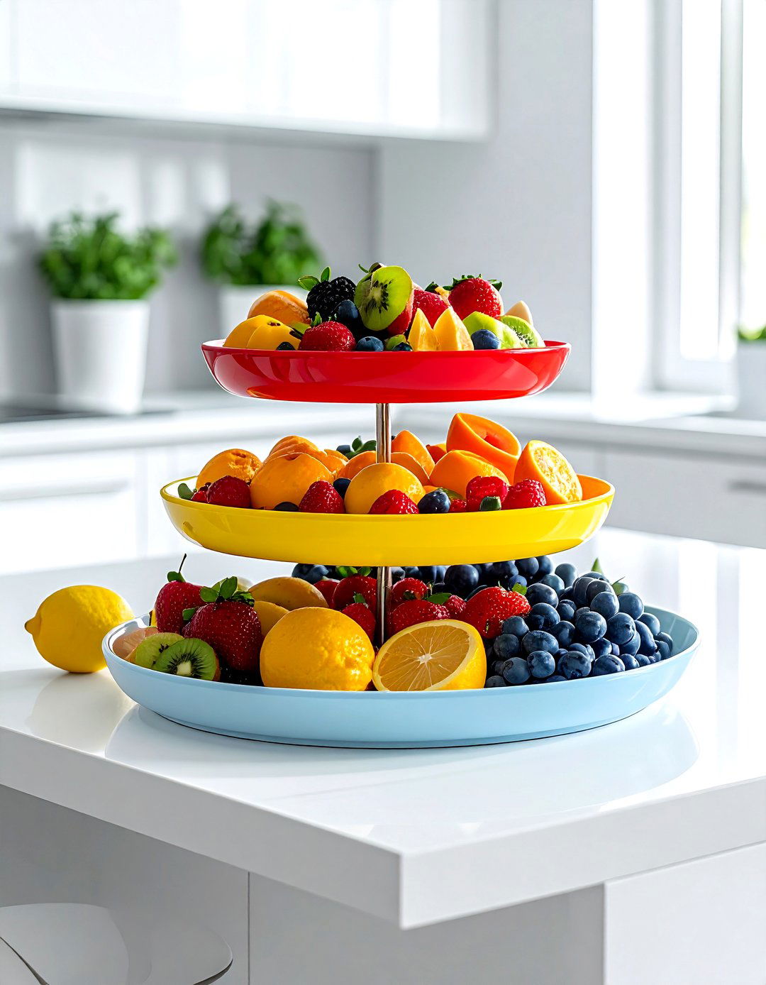 Colorful Tiered Serving Tray - 30 rainbow decor ideas