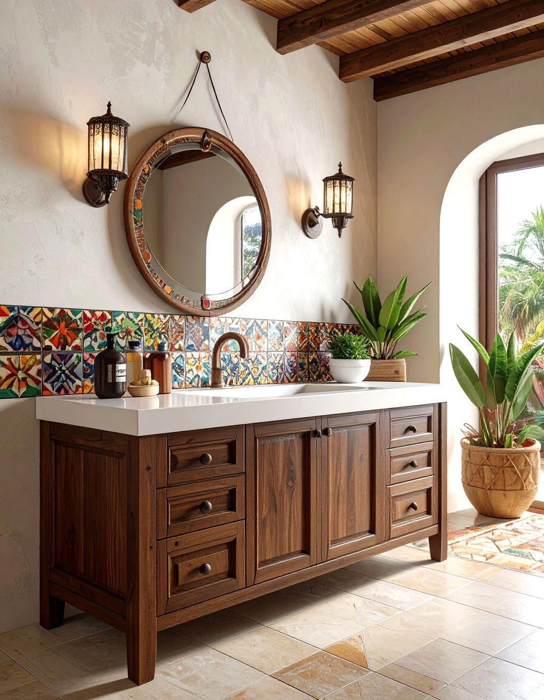 Colorful Tile Vanity - 30 Mexican tile bathroom ideas
