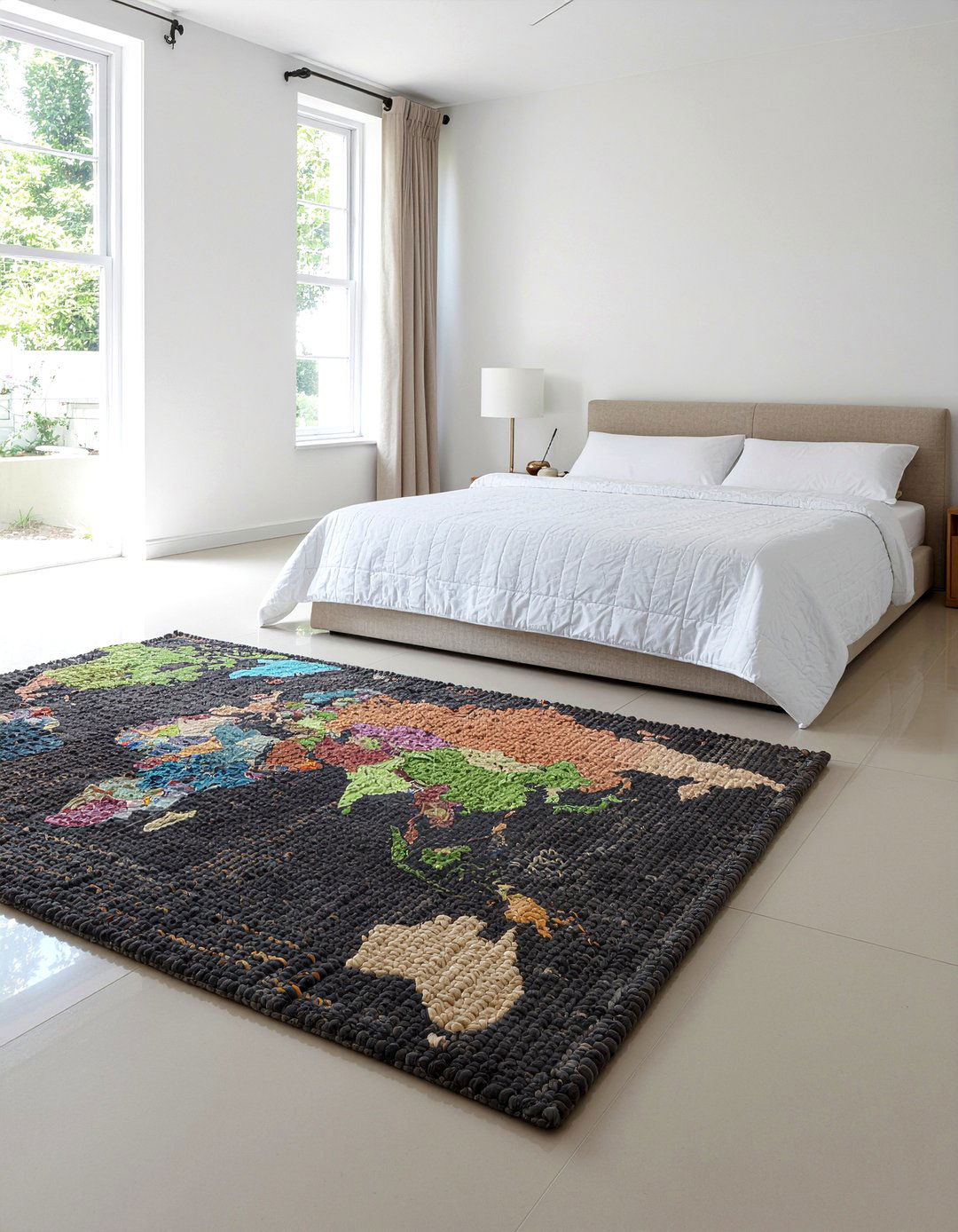 Colorful World Map Rug - 30 world map bedroom ideas