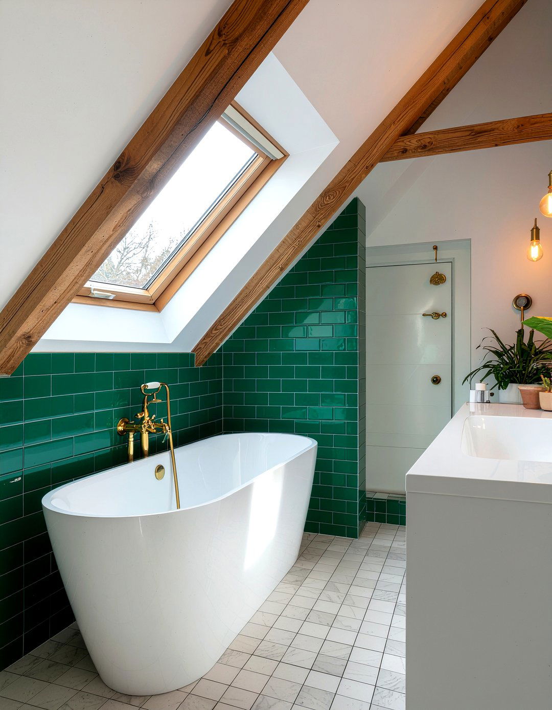 Colorful attic bathroom tiles - 30 attic bathroom ideas