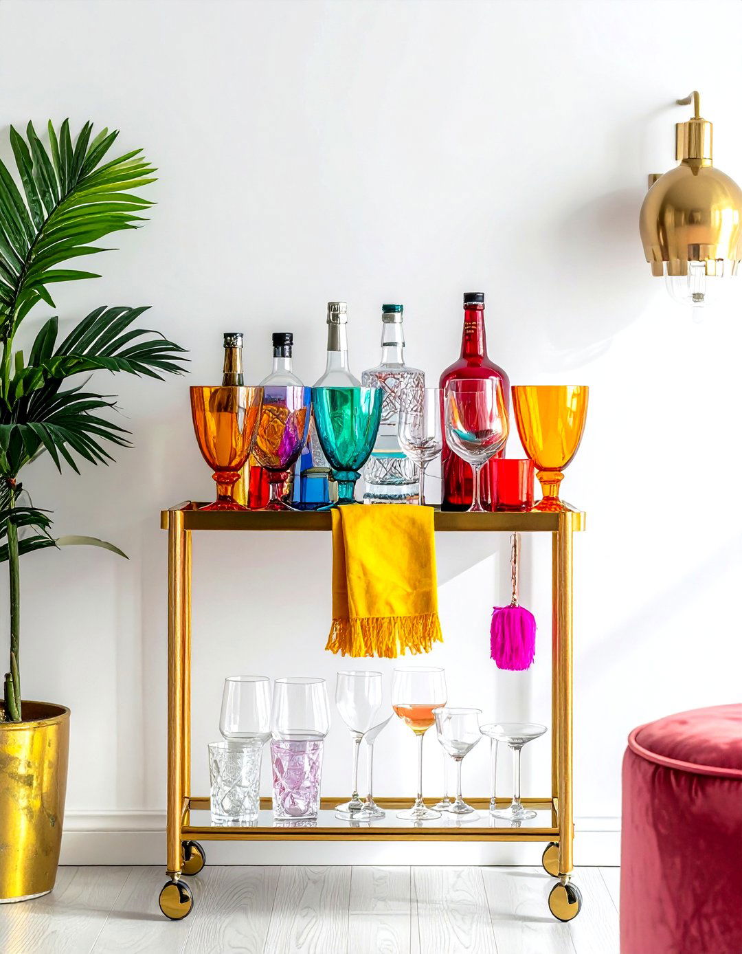 Colorful bar cart - 30 colorful home decor ideas
