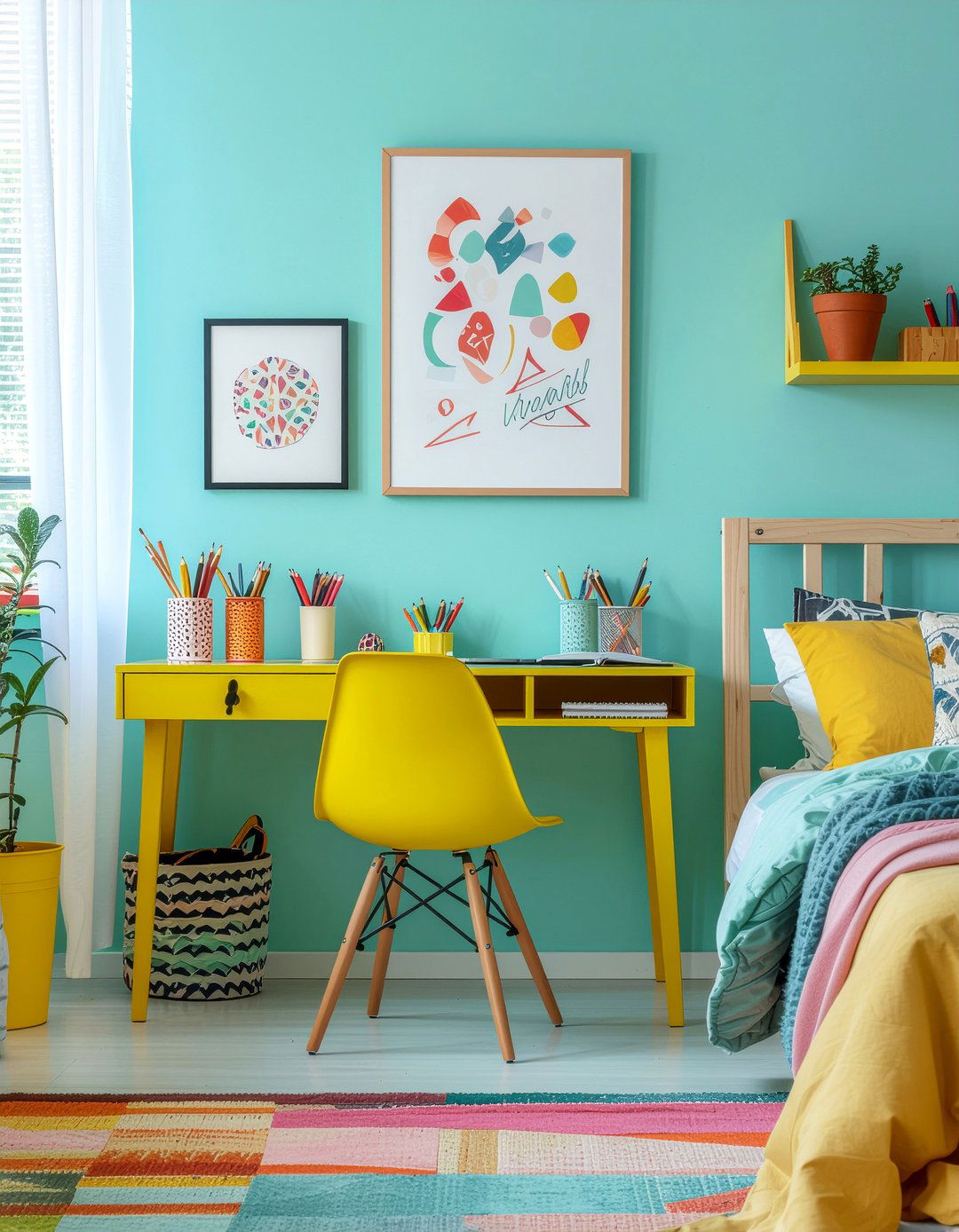 Colorful bedroom workspace - 30 bedroom office combo ideas