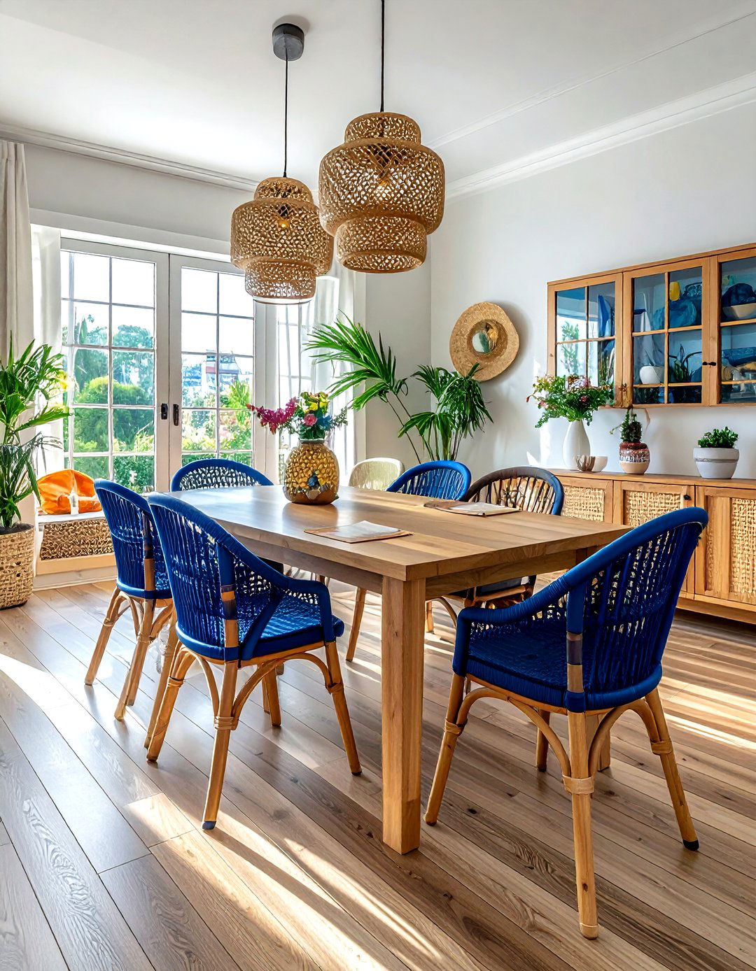 Colorful cane dining chairs - 30 cane dining room ideas