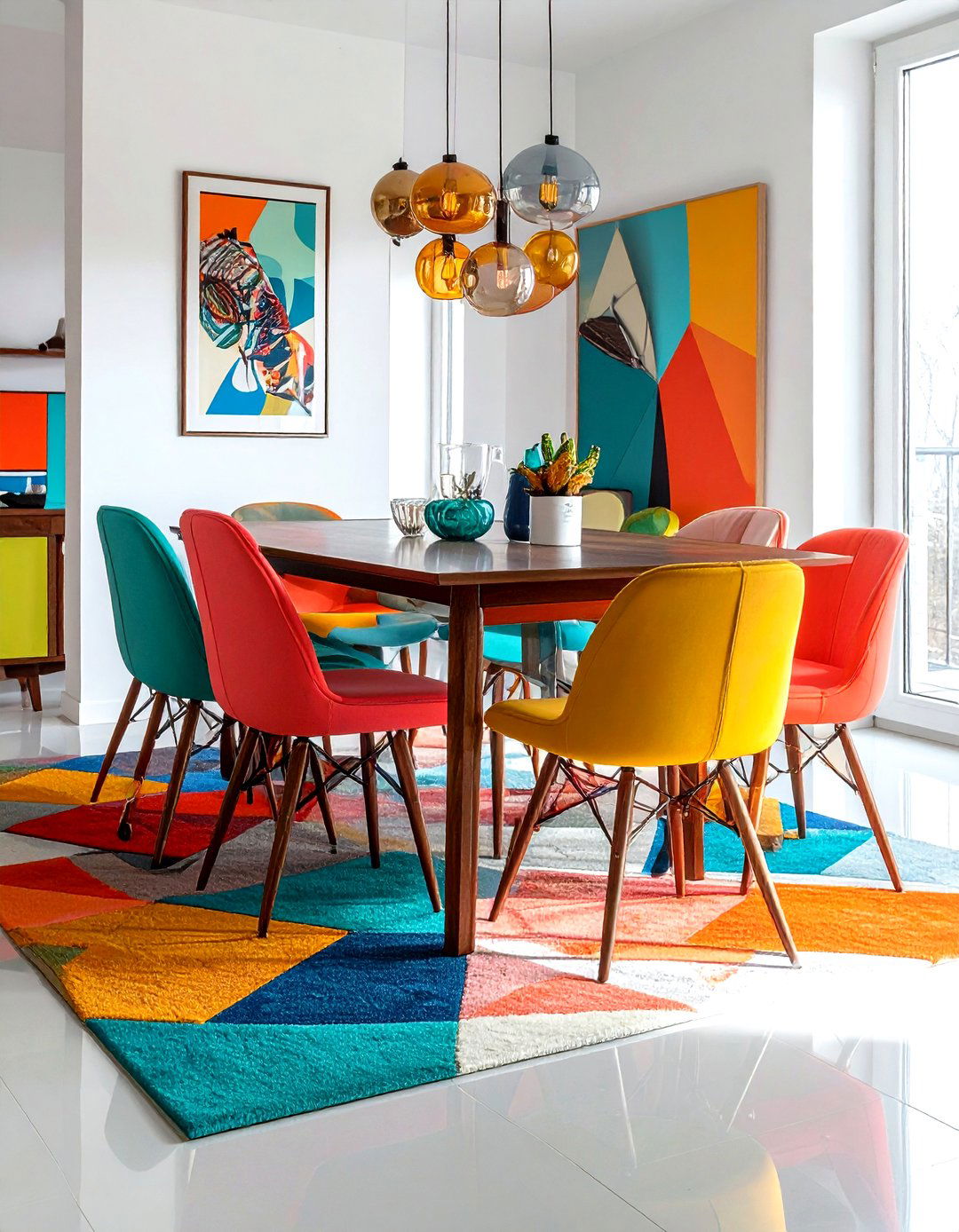 Colorful dining room - 30 mid-century modern dining room ideas
