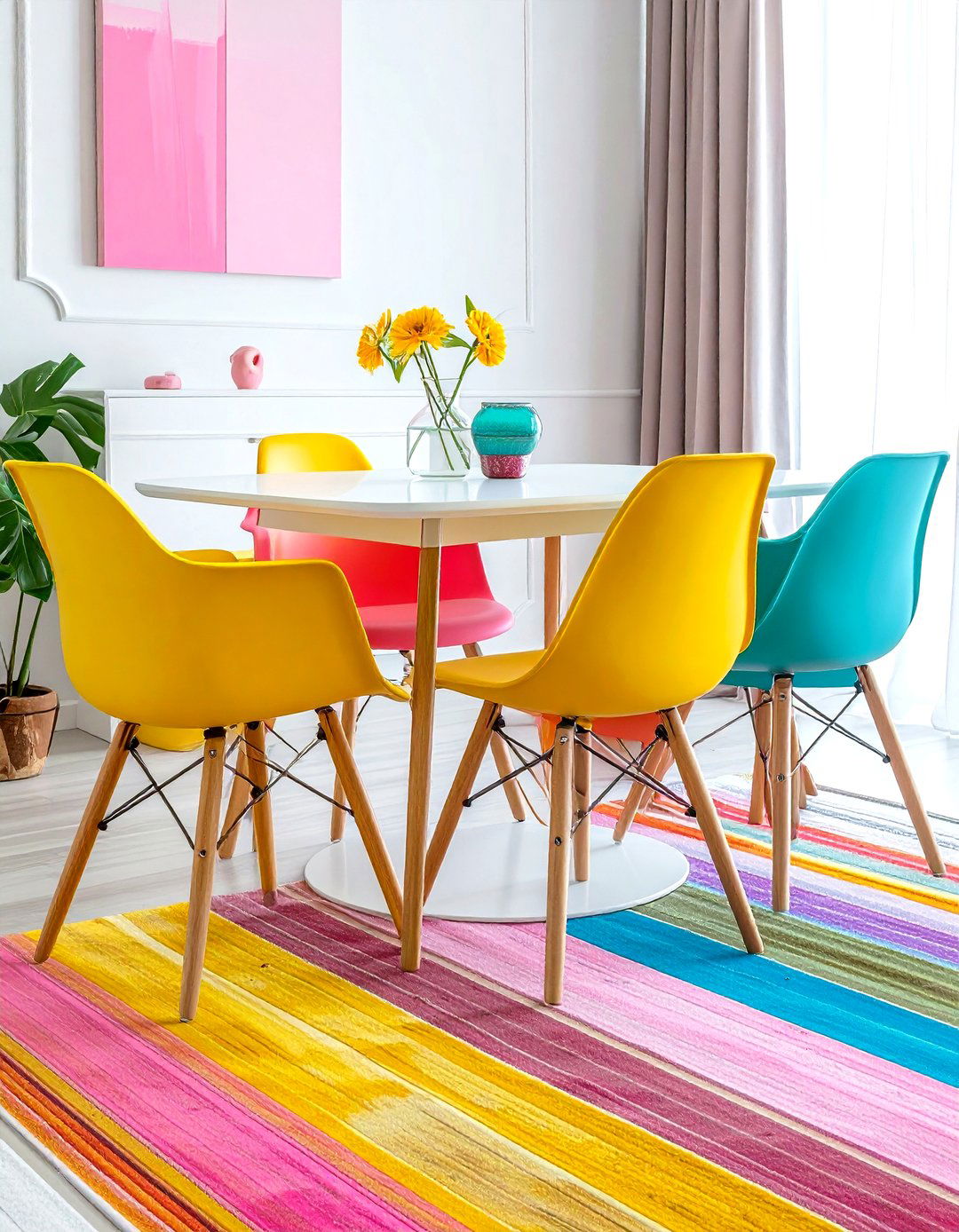 Colorful dining room chairs look - 30 inexpensive dining room ideas