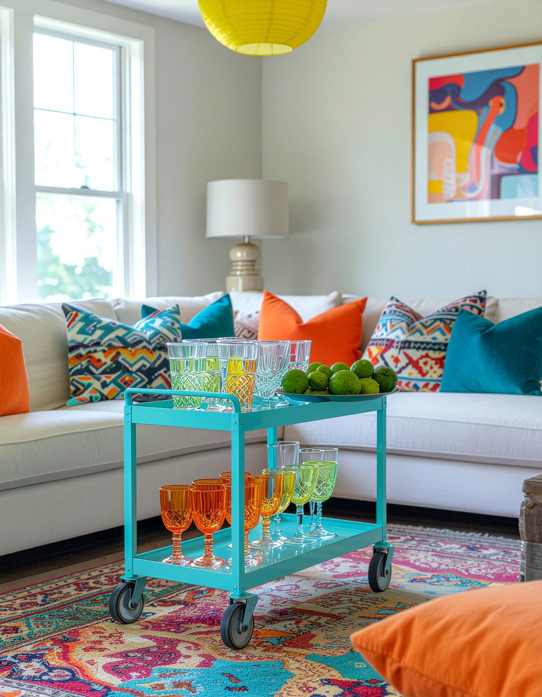 Colorful drink cart - 30 living room drink station ideas