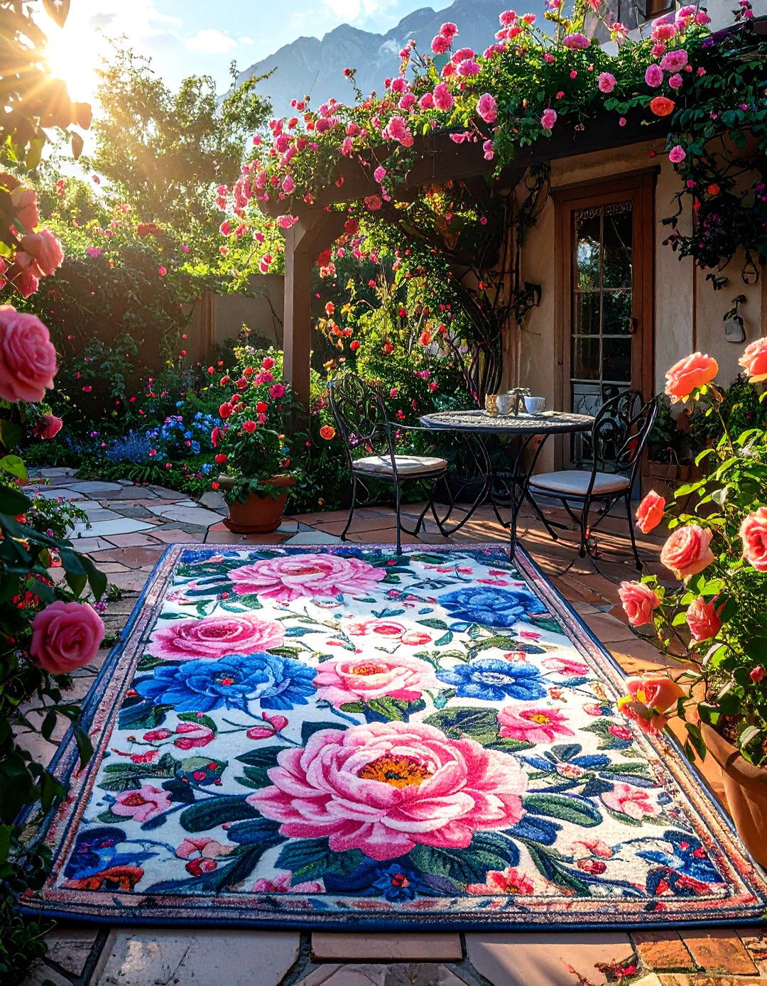 Colorful floral outdoor rug - 30 outdoor rug ideas