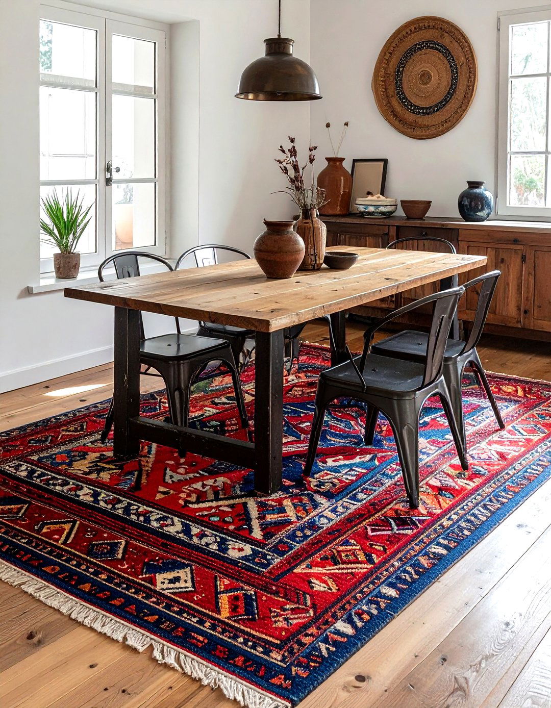 Colorful kilim rug dining room - 30 vintage rug dining room ideas