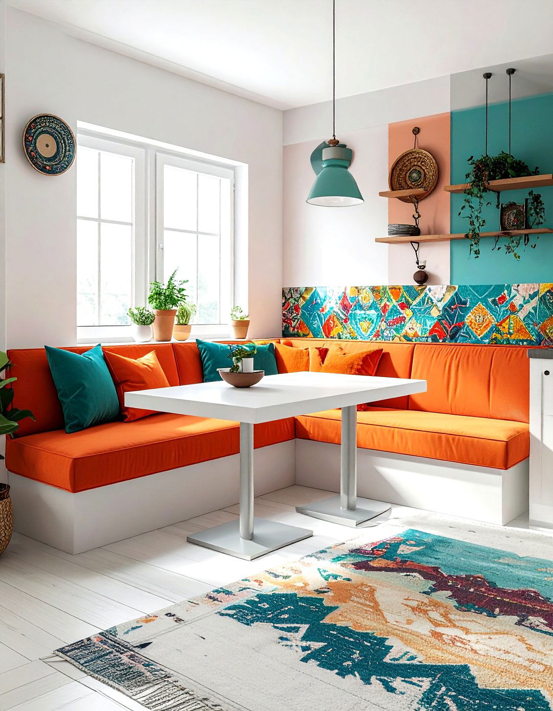 Colorful kitchen bench - 30 L-shaped banquette dining ideas