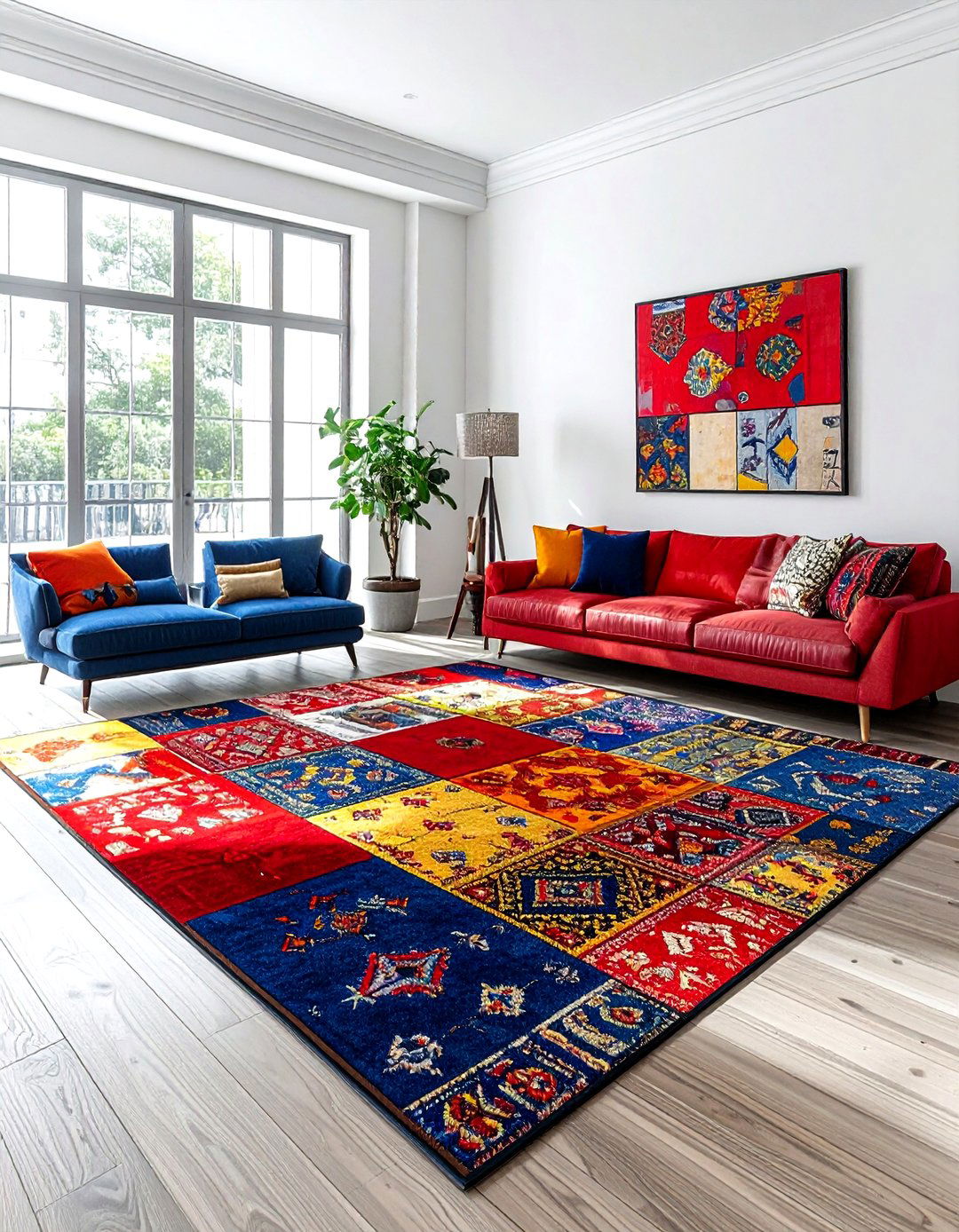 Colorful patchwork rug - 30 patterned rug ideas