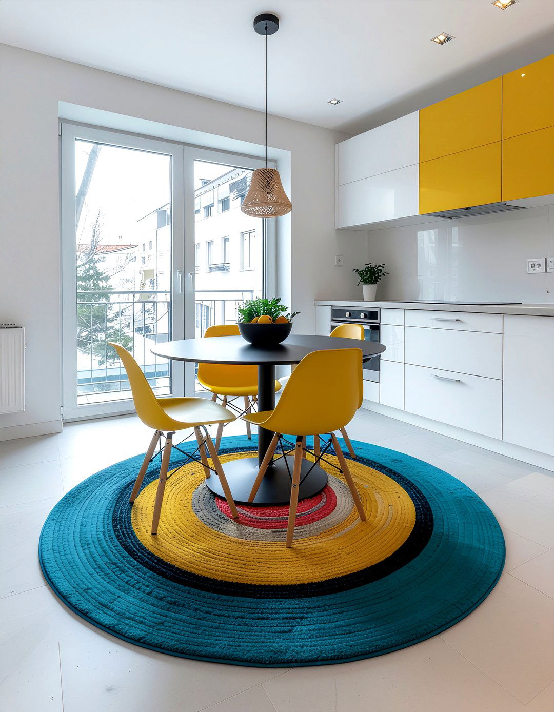 Colorful round rug dining room - 30 round rug dining room ideas