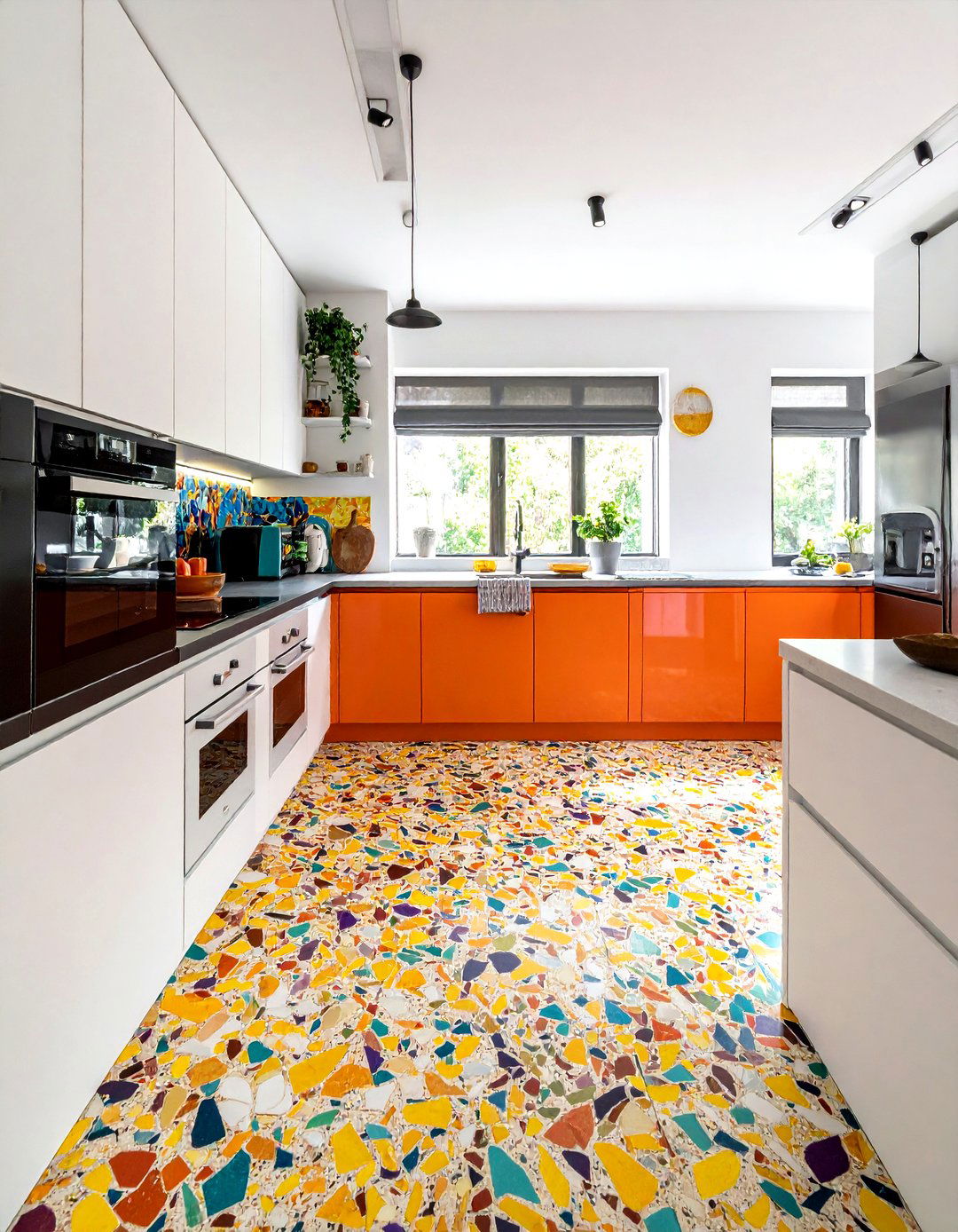 Colorful terrazzo kitchen floor - 30 terrazzo floor kitchen ideas