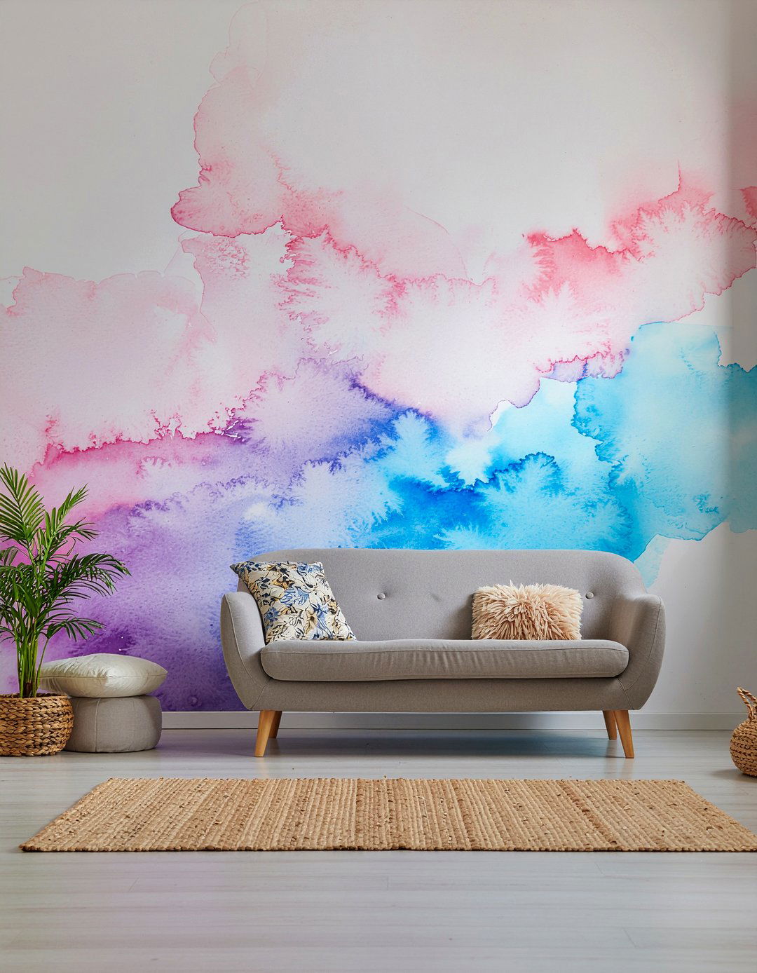 Colorful watercolor wallpaper - 30 living room bold wallpapers