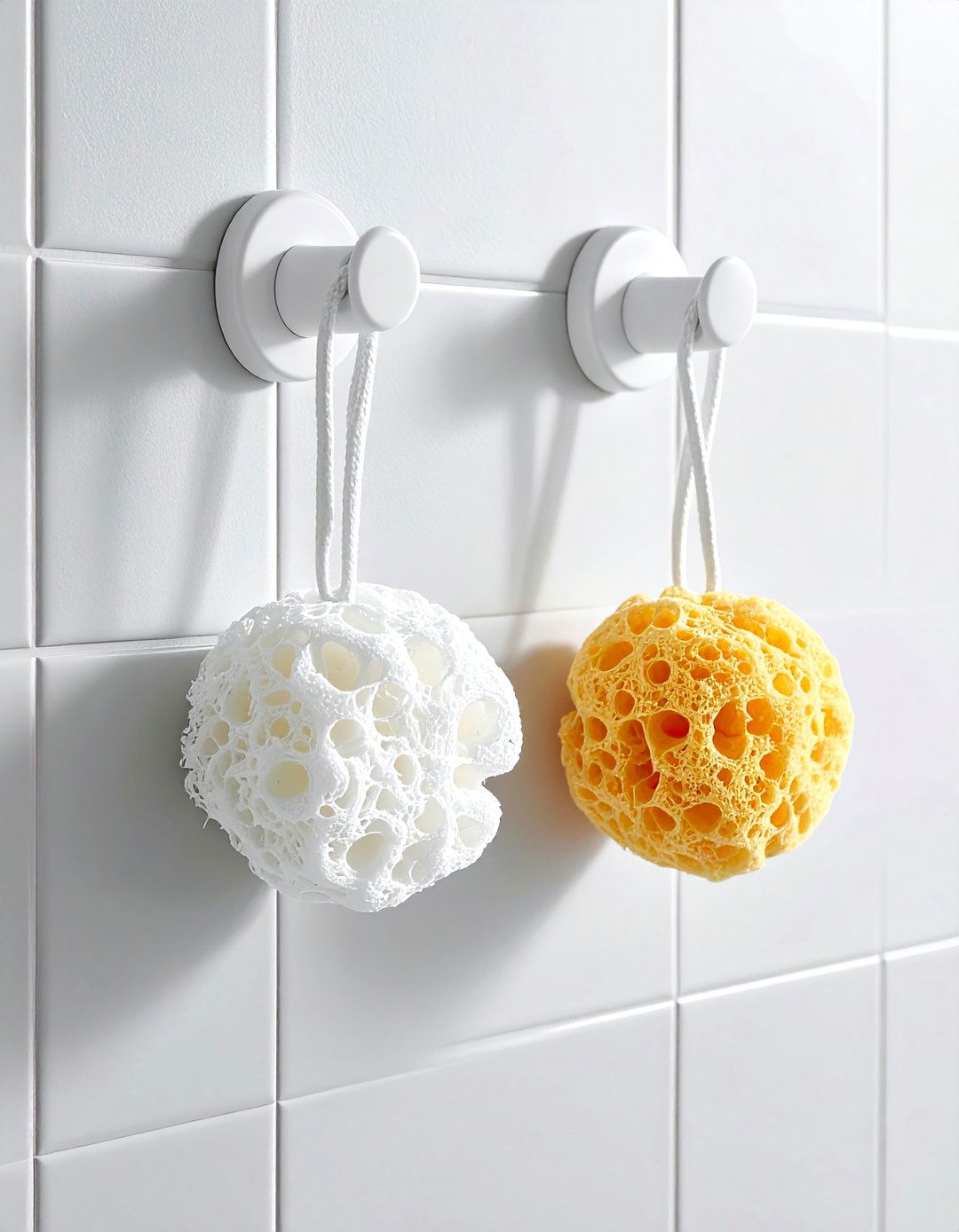 Command hooks for loofahs - 30 bathroom organization hacks