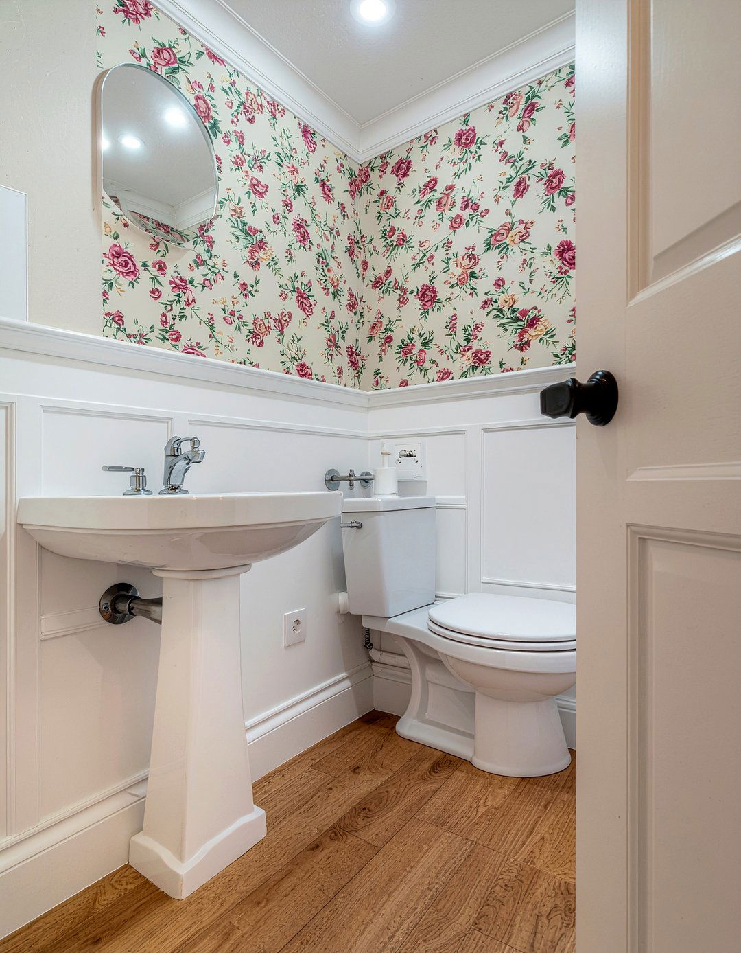 Compact L shaped bathroom with pedestal sink - 30 L-shaped bathroom layout ideas