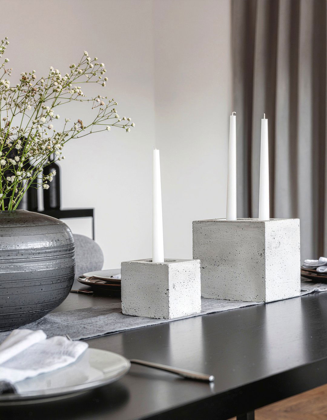 Concrete Candle Holder Modern Style - 30 candlelit dining room ideas