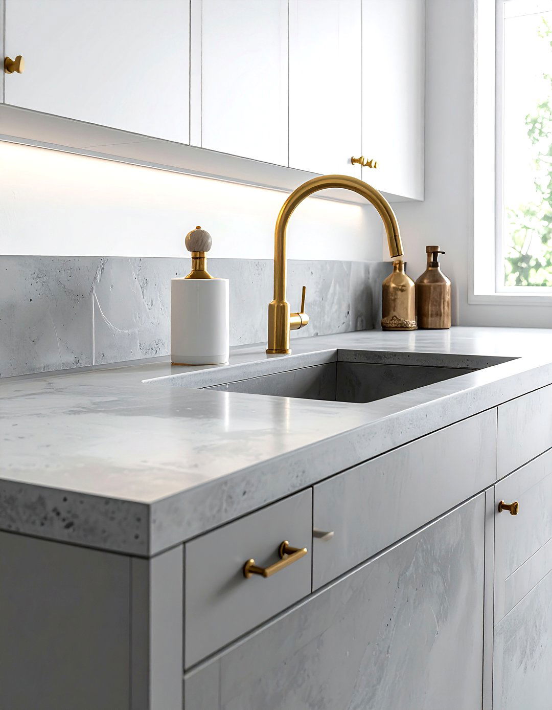 Concrete Countertop Brass Hardware - 30 concrete countertop kitchen ideas