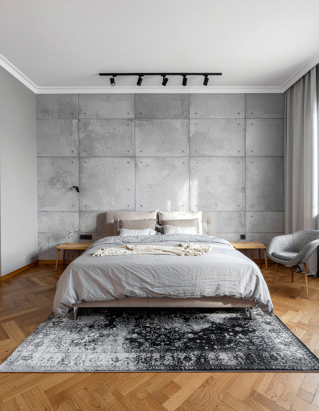 Concrete Effect Panels - 30 bedroom paneling ideas
