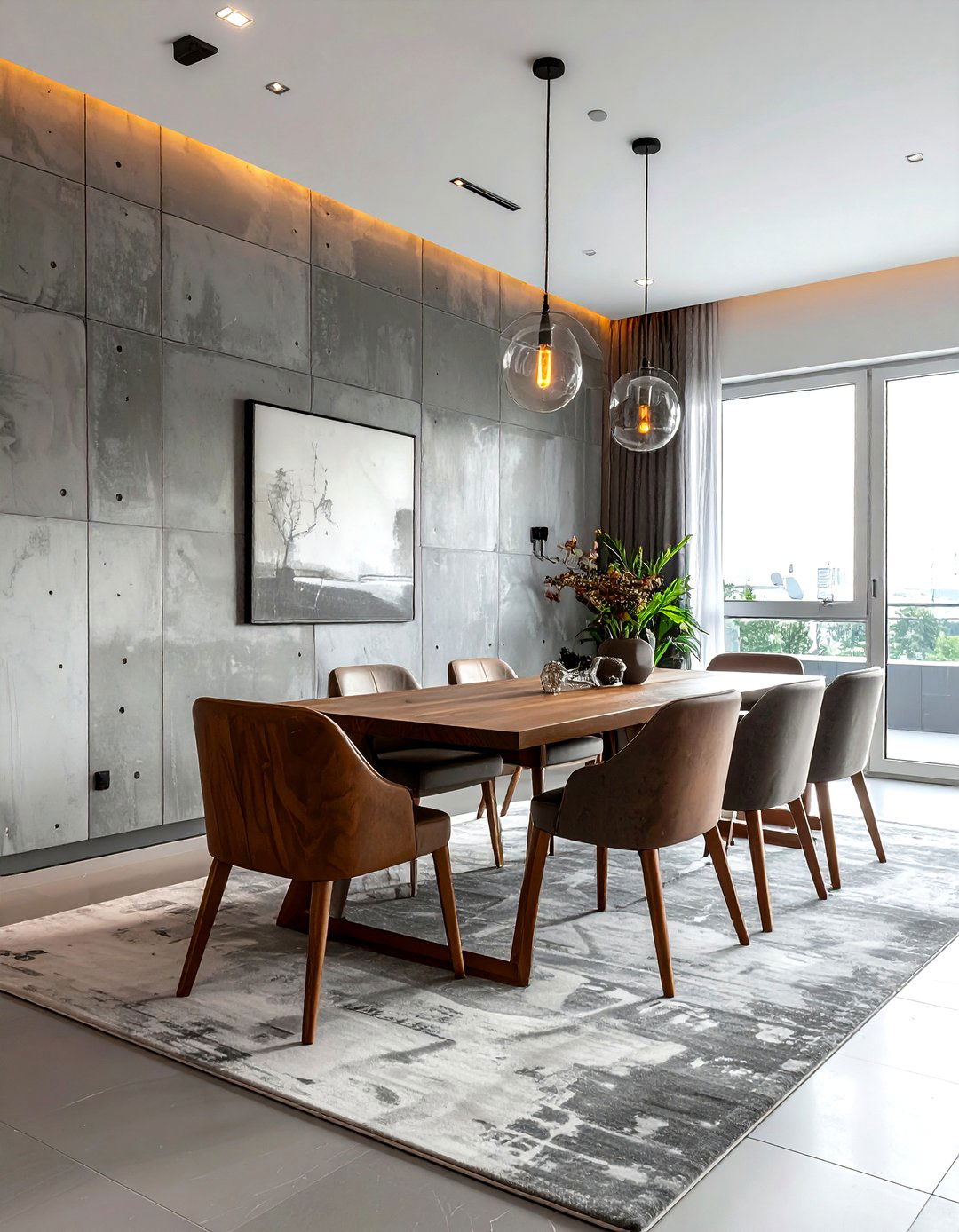 Concrete Feature Wall - 30 preserved dining room ideas