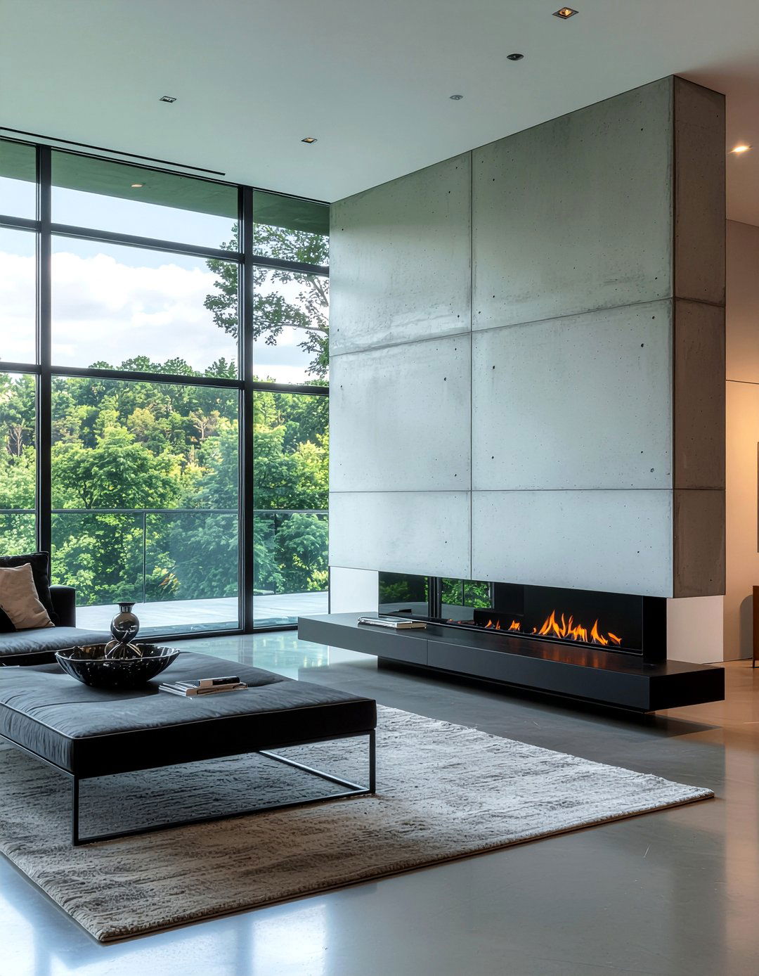 Concrete Finish Media Wall - 30 living room entertainment wall ideas