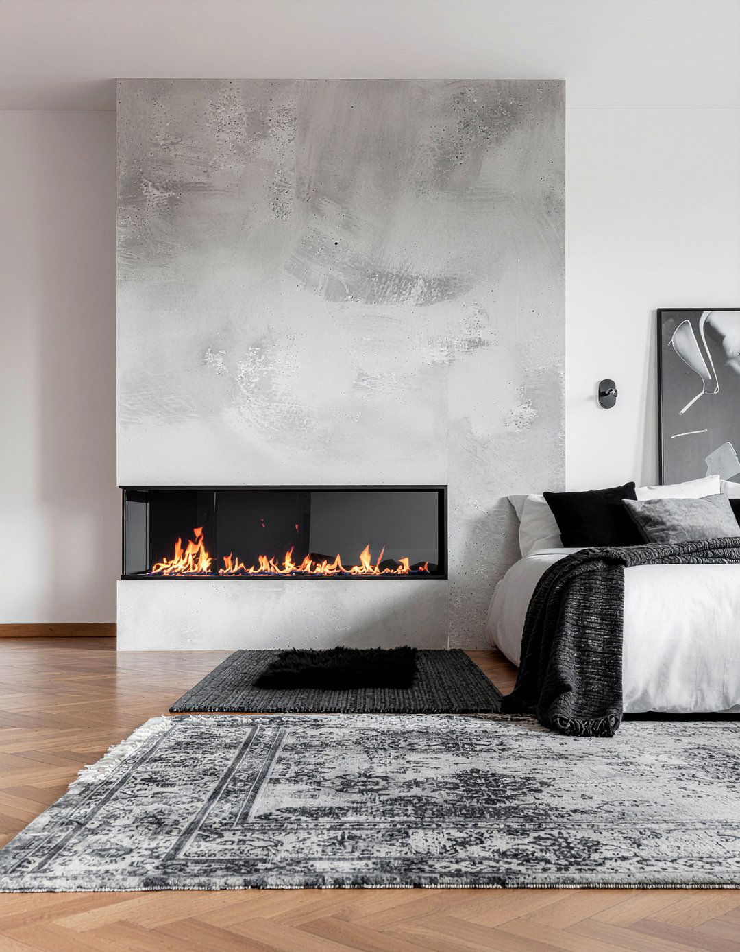 Concrete Fireplace Surround - 30 bedroom gas fireplace ideas