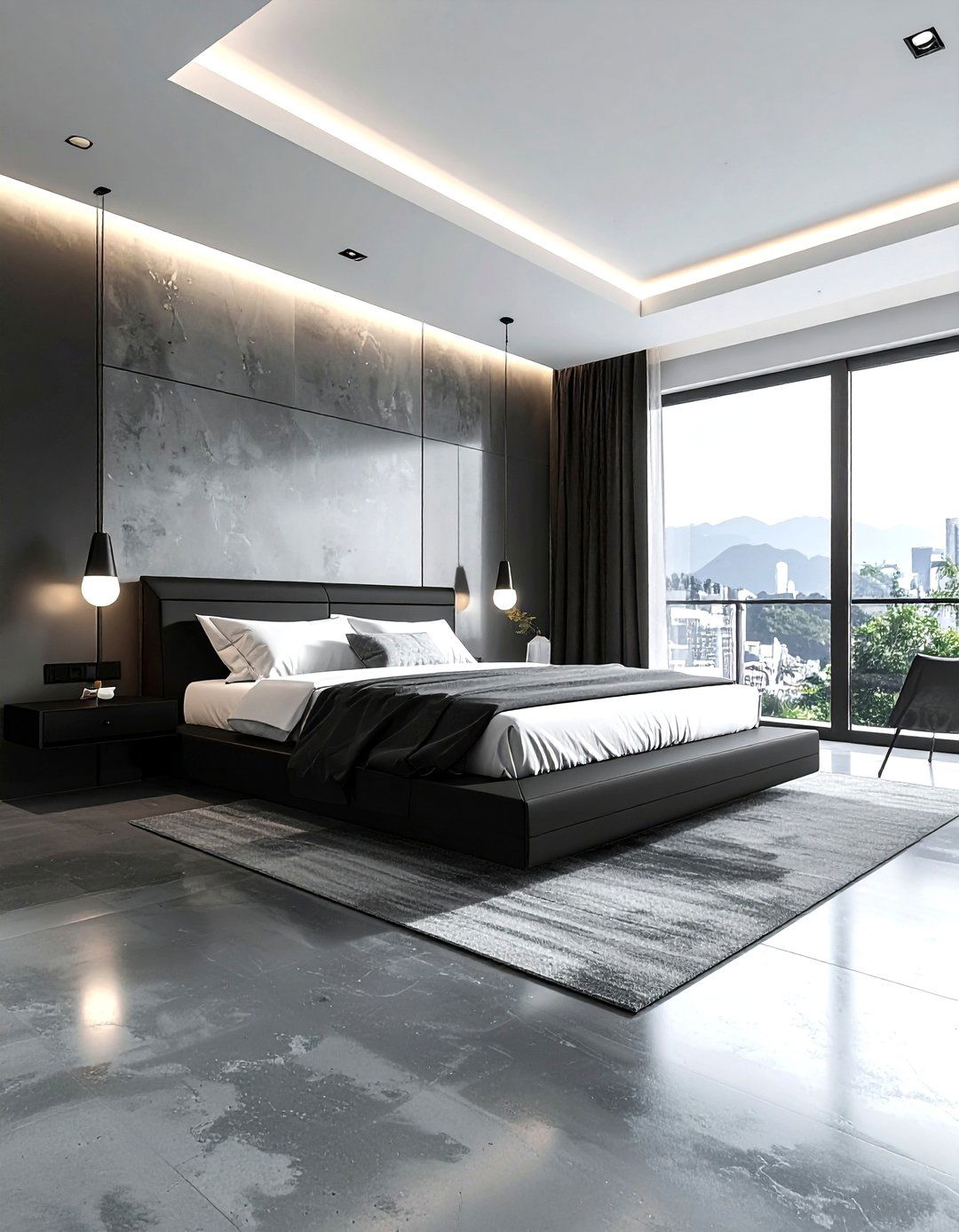 Concrete Floor Black Accents - 30 polished concrete bedroom ideas