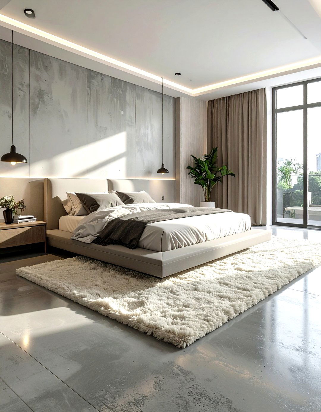 Concrete Floor Cream Rug - 30 industrial cream bedroom ideas