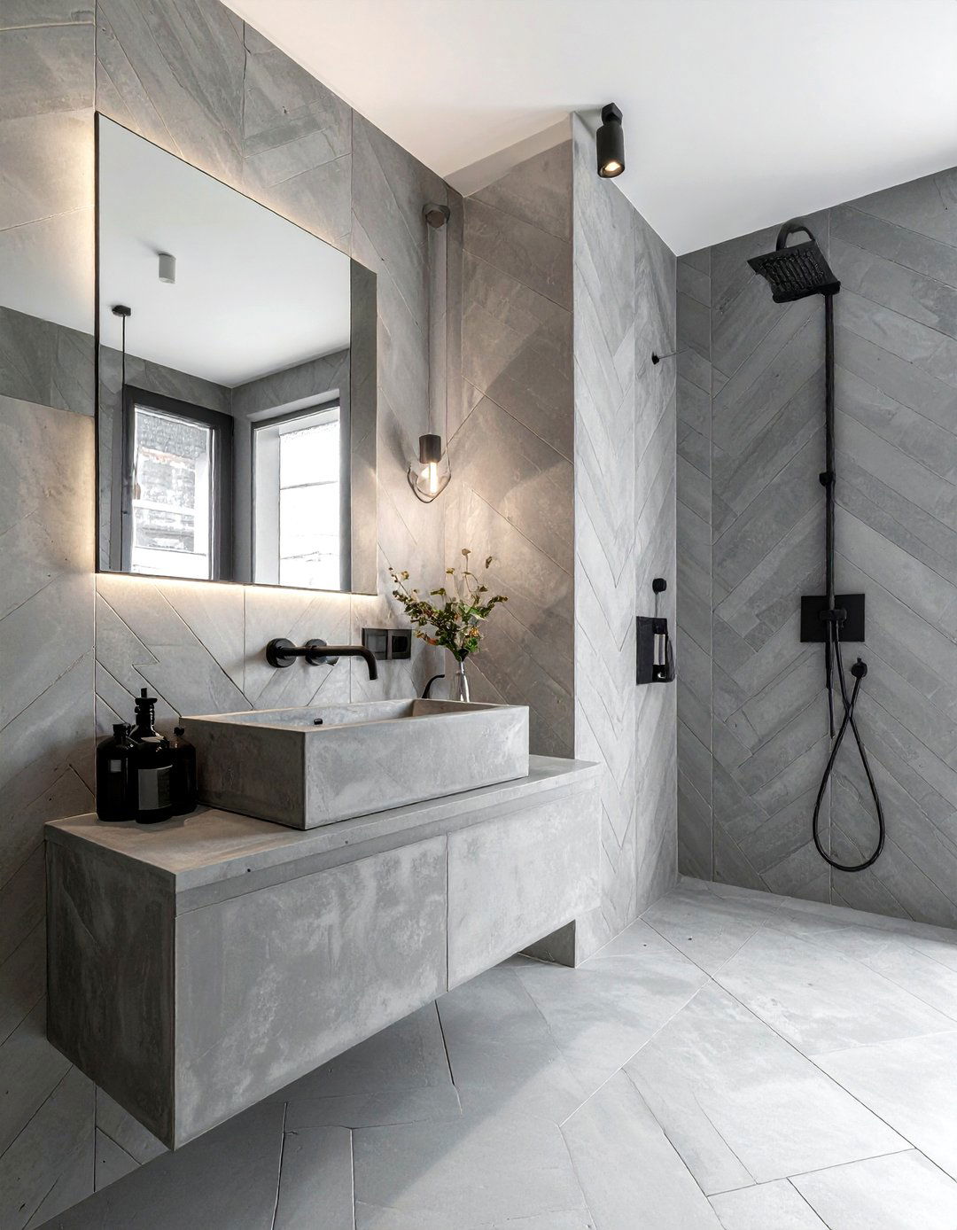 Concrete Look Chevron Tile - 30 chevron tile bathroom ideas