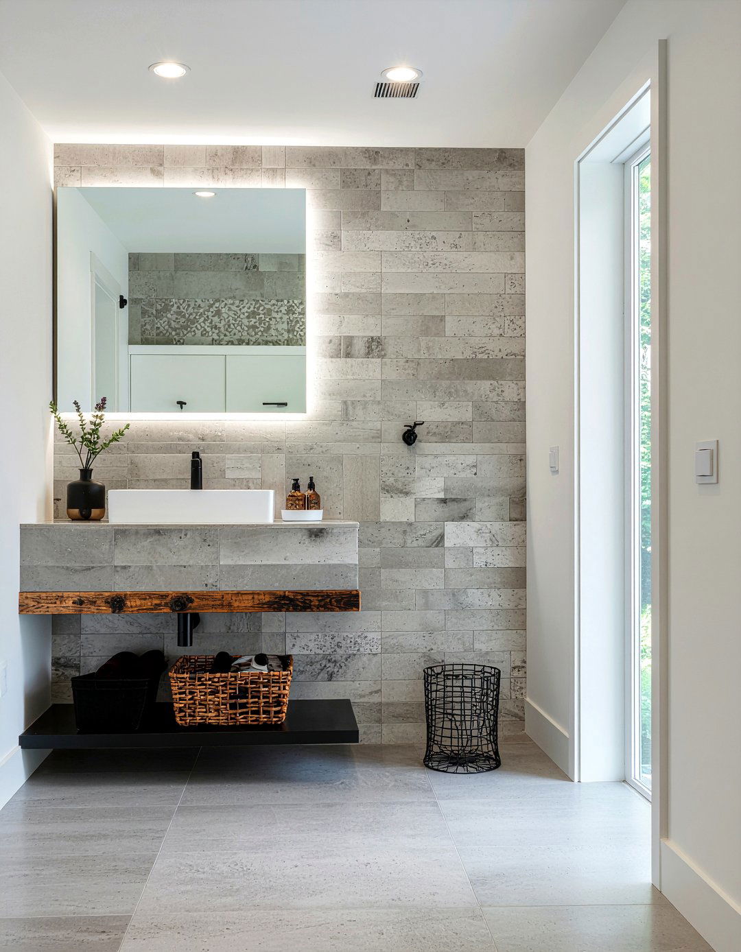 Concrete Look Large Subway Tile - 30 large subway tile bathroom ideas