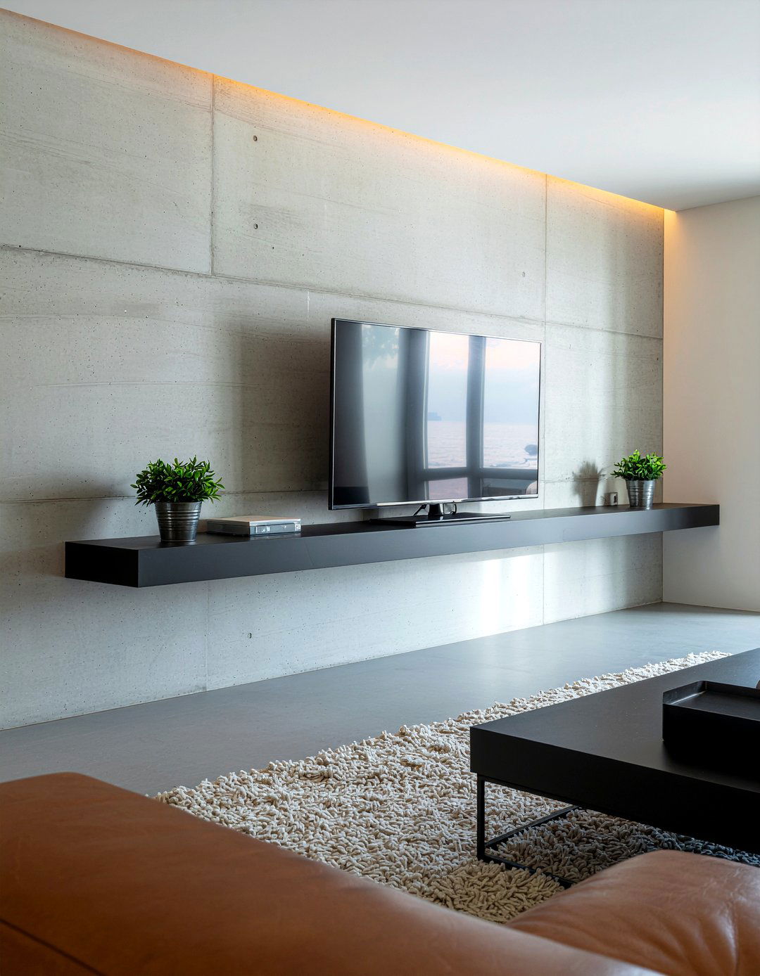 Concrete Media Wall - 30 living room media wall ideas