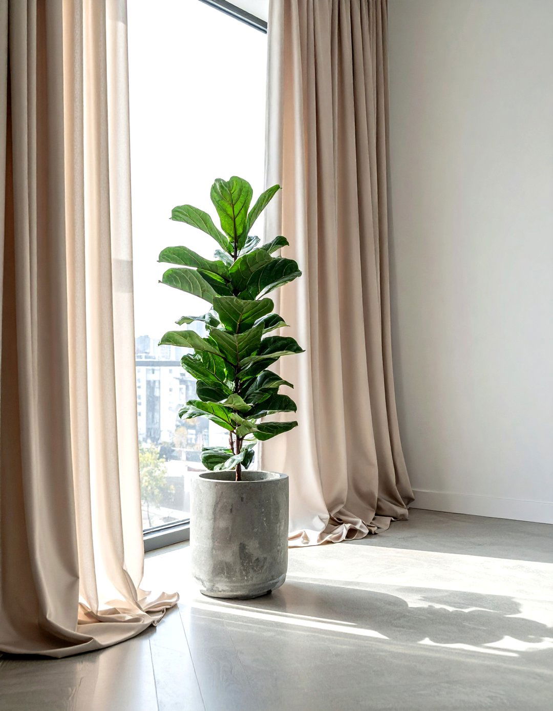 Concrete Planter Near Silk Curtain - 30 mixed texture decor ideas