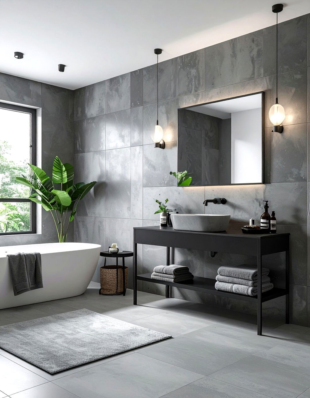 Concrete Texture Tile - 30 textured tile bathroom ideas