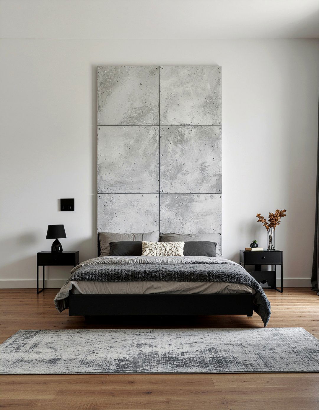 Concrete Texture Wall - 30 bedroom floating headboard ideas