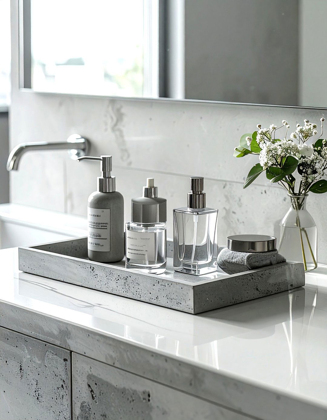 Concrete Vanity Tray - 30 gray bathroom accessories ideas