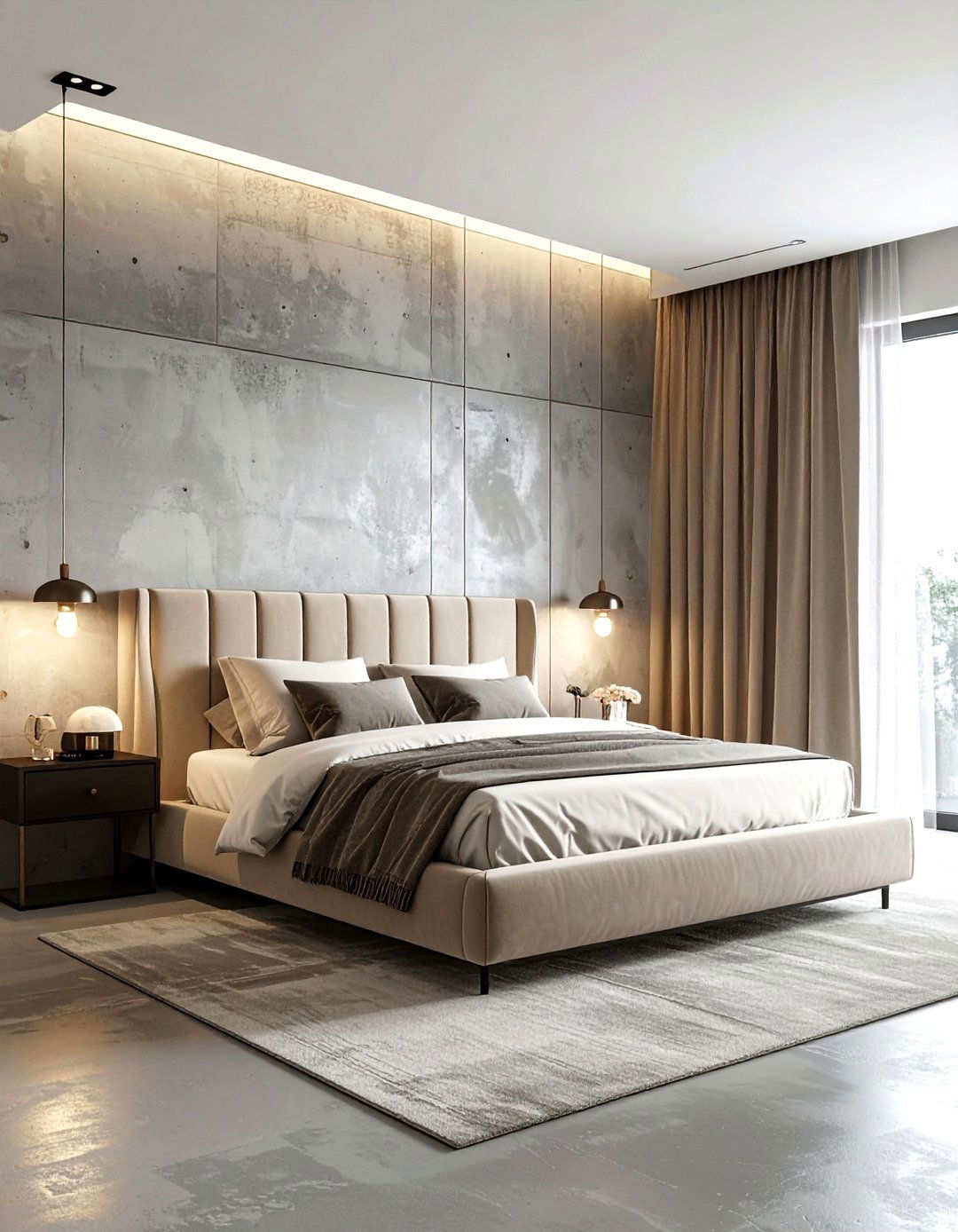 Concrete Wall Cream Decor - 30 industrial cream bedroom ideas