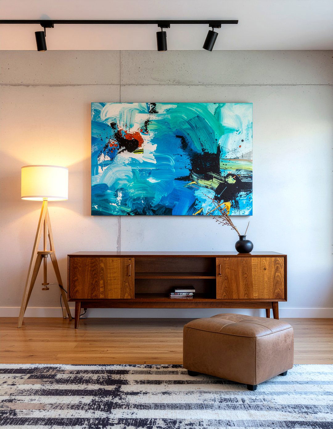 Concrete accent wall - 30 concrete living room ideas