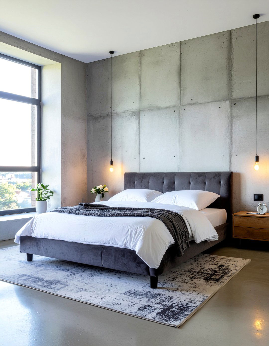 Concrete accent wall - 30 concrete bedroom ideas