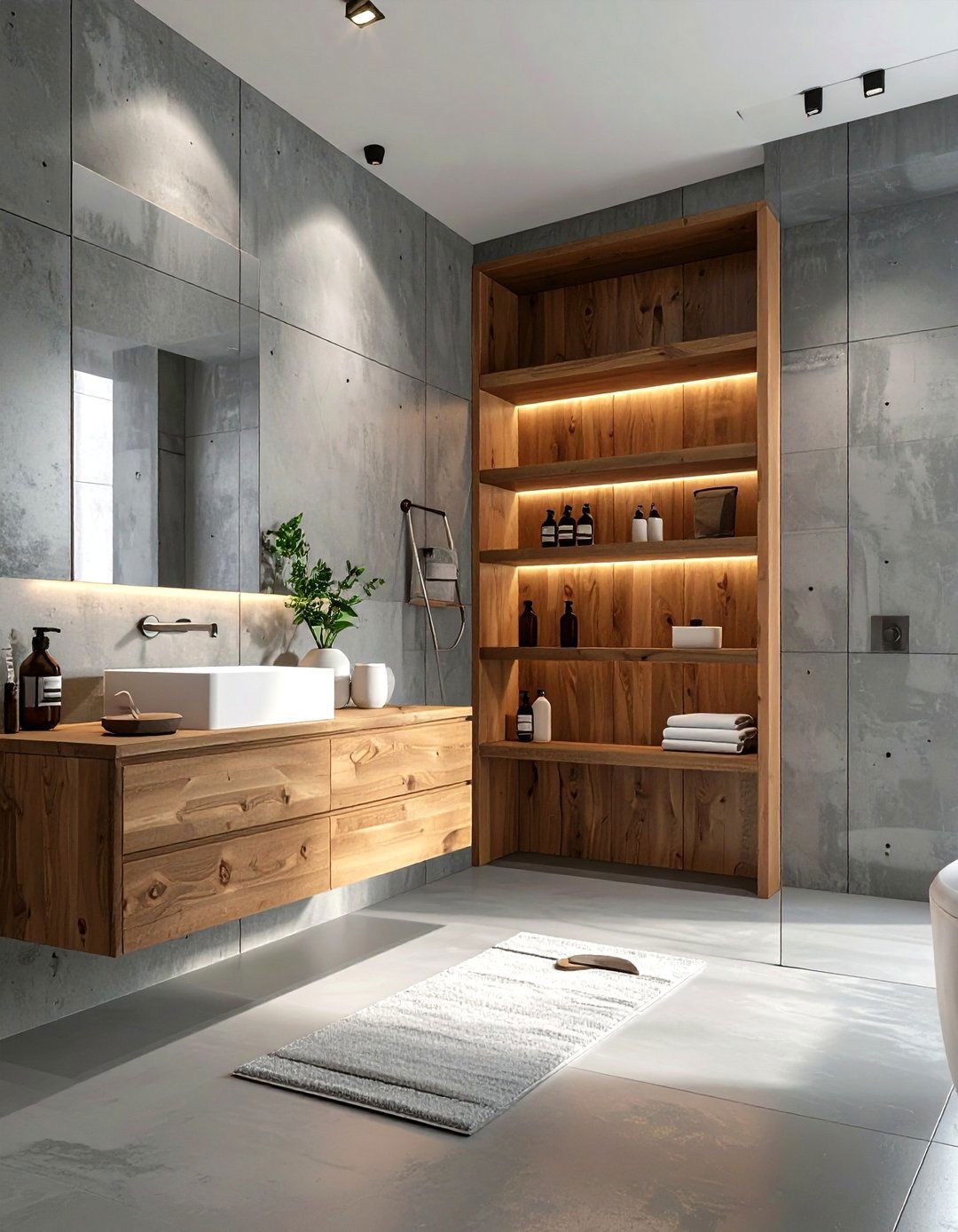 Concrete and Teak Bathroom - 30 teak bathroom ideas