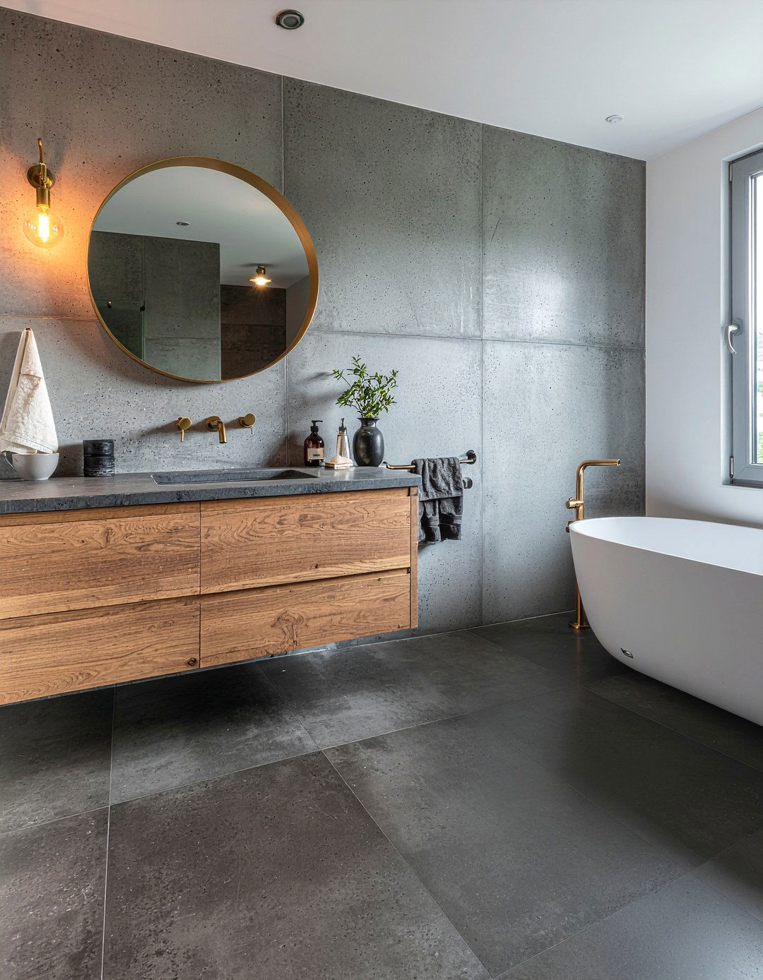 Concrete and brass bathroom - 30 bathroom material mixing ideas