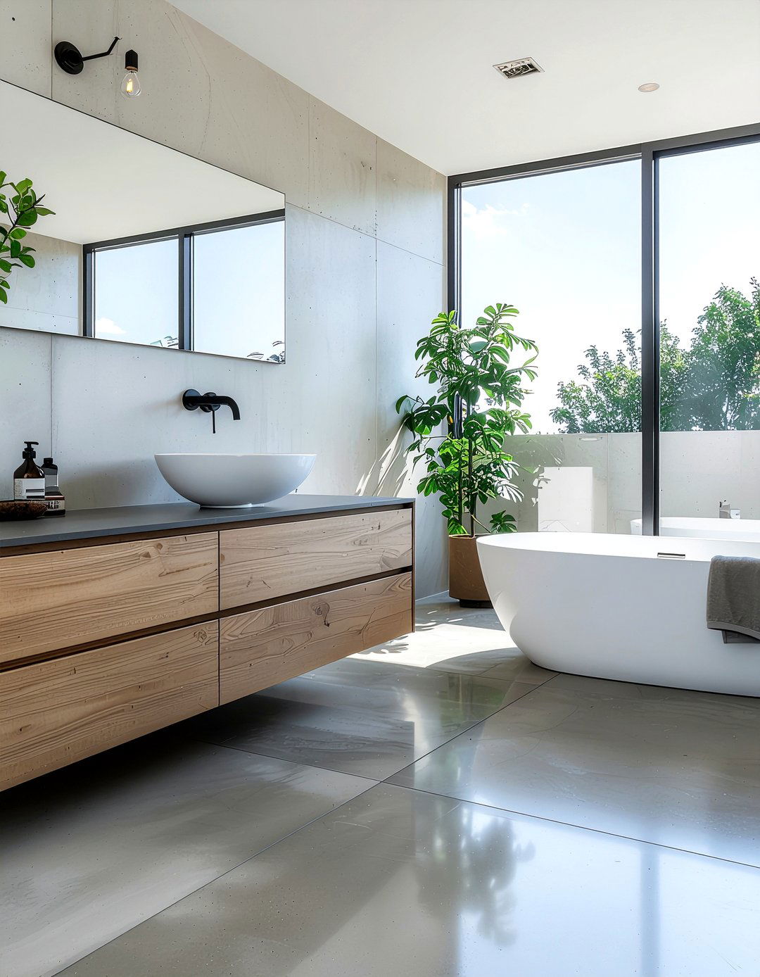 Concrete bathroom floor - 30 Fixer Upper decor ideas