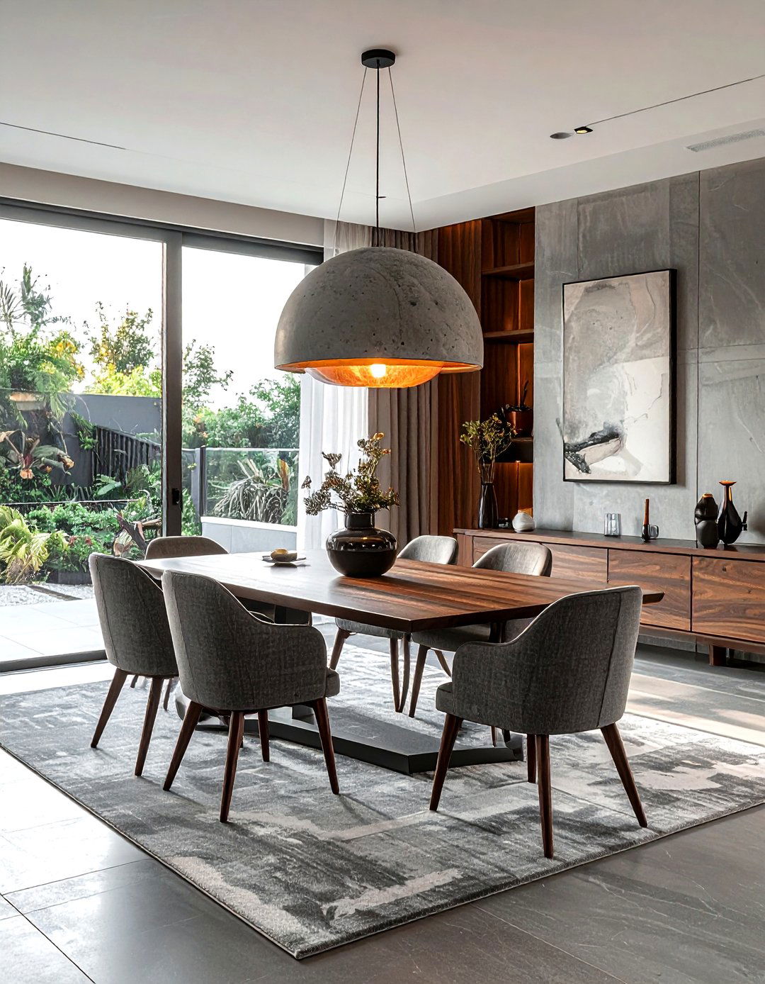 Concrete dome light - 30 pendant light dining room ideas