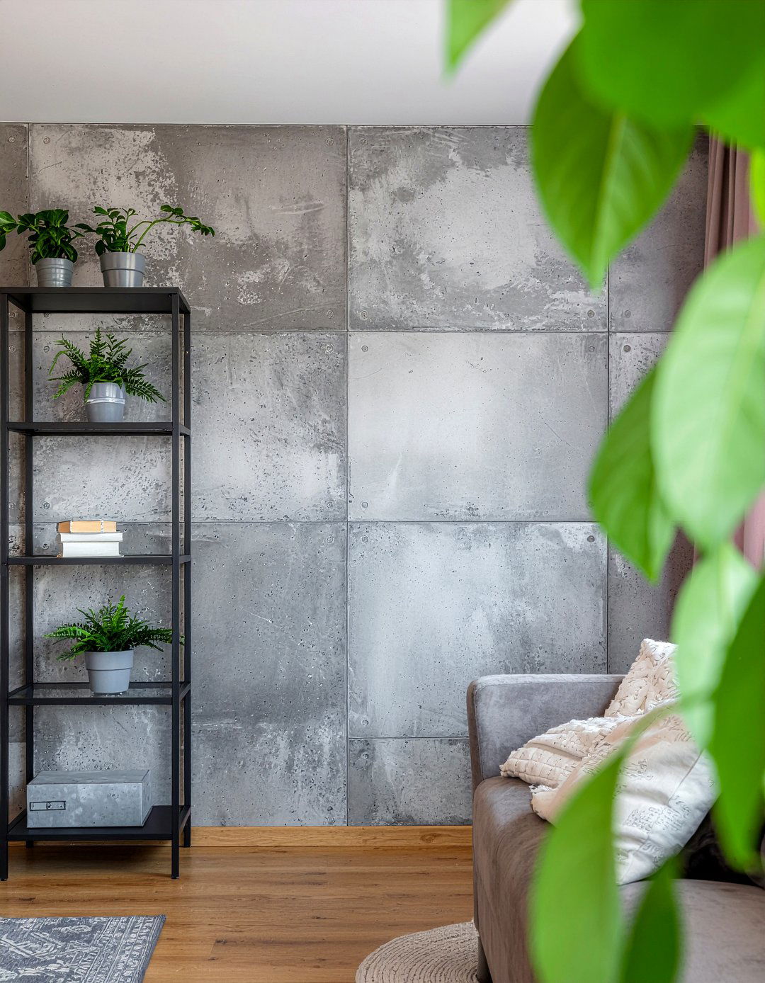 Concrete finish industrial wall unit - 30 living room wall unit ideas