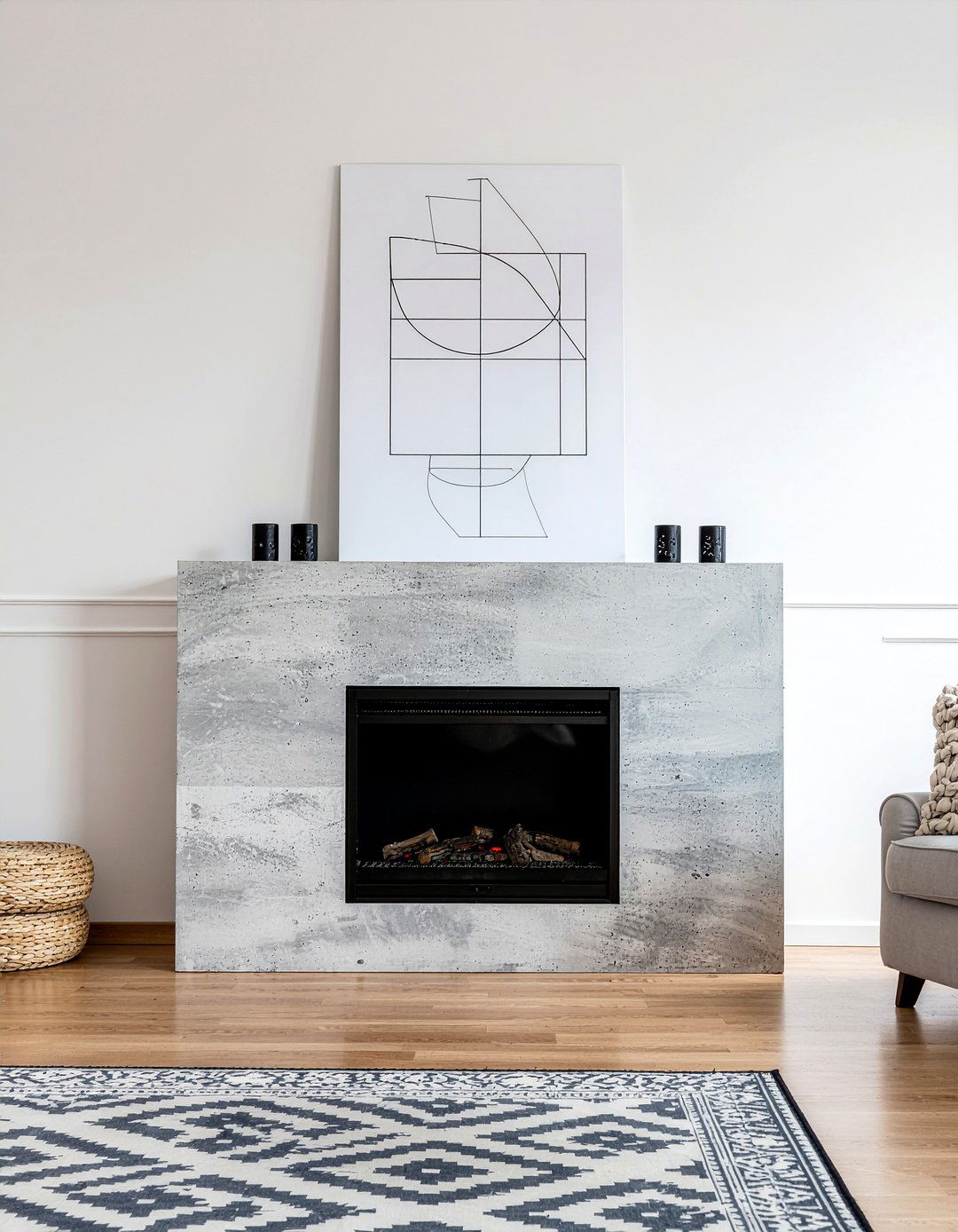 Concrete fireplace mantel - 30 concrete living room ideas