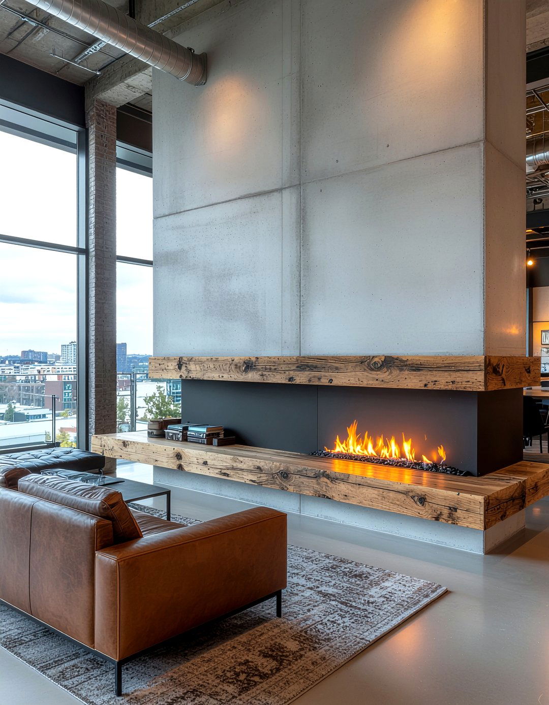 Concrete fireplace surround - 30 living room modern fireplace ideas