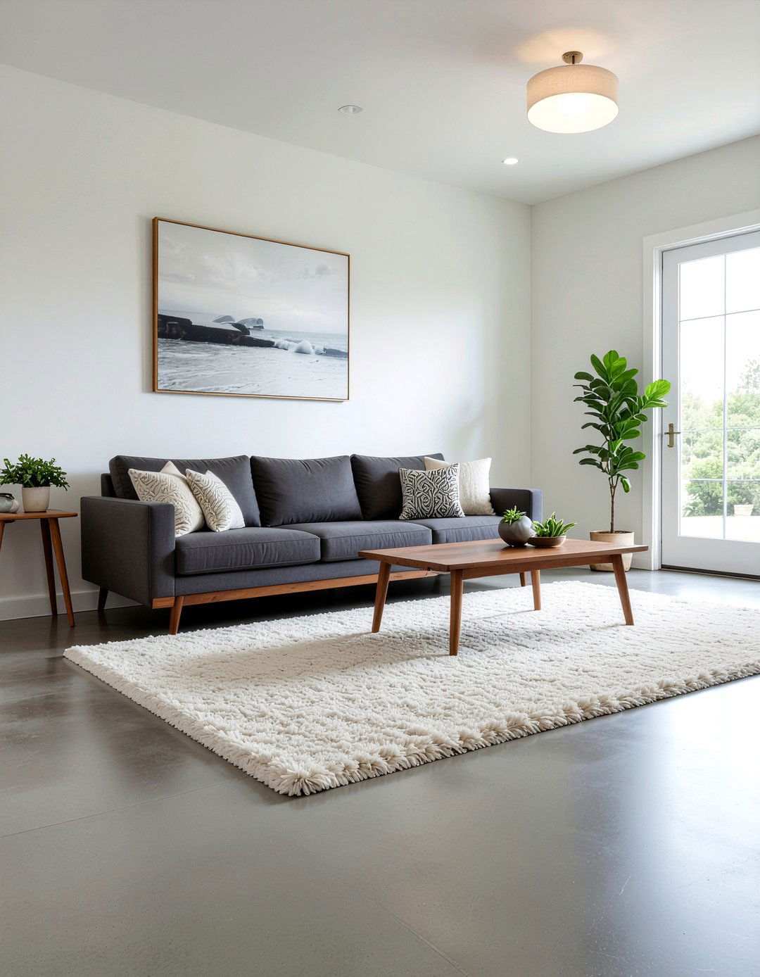 Concrete floor area rug living room - 30 polished concrete living room ideas