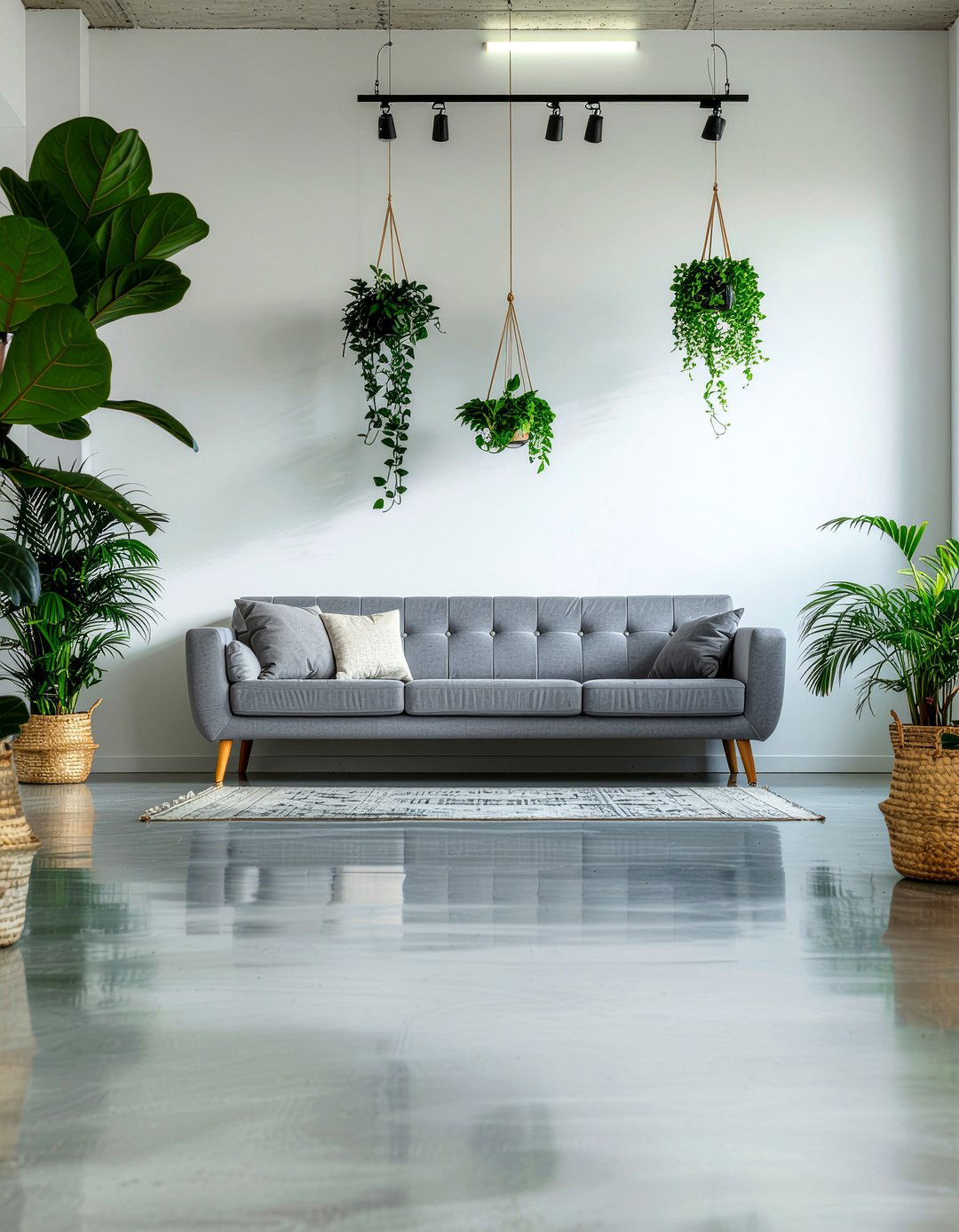 Concrete floor indoor plants living room - 30 polished concrete living room ideas