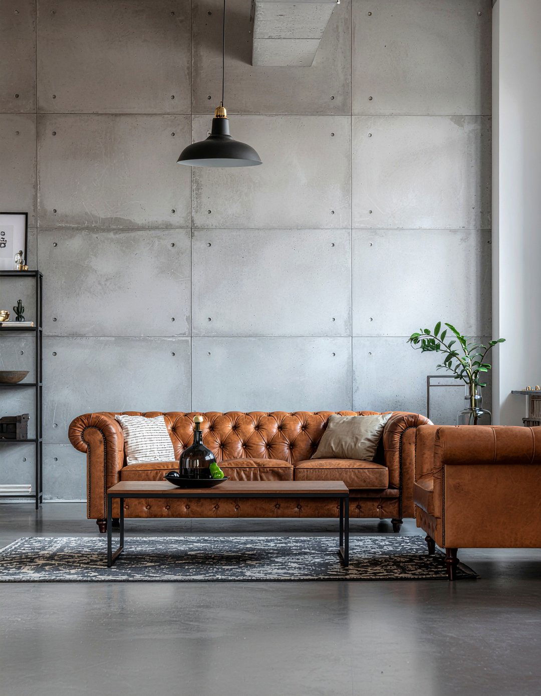 Concrete floor leather furniture living room - 30 polished concrete living room ideas