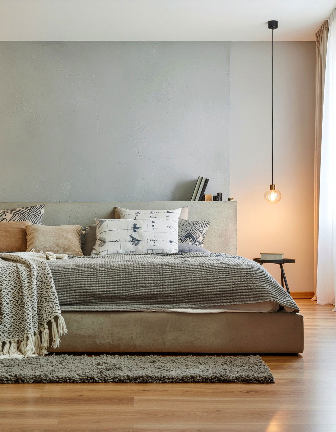 Concrete headboard - 30 concrete bedroom ideas