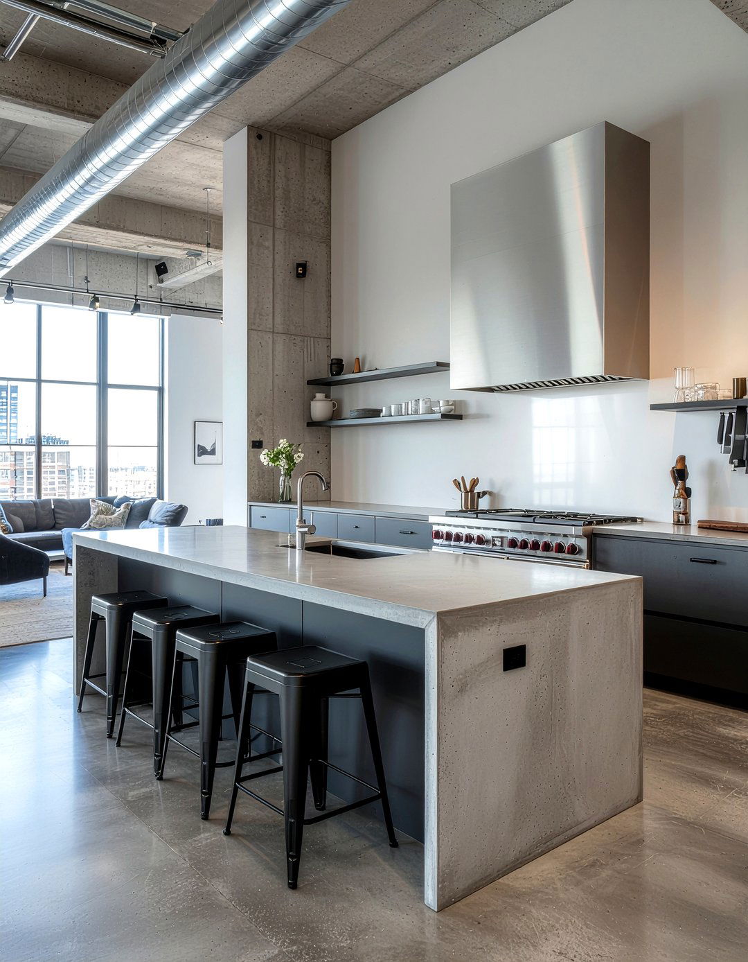Concrete kitchen with polished industrial flooring - 30 architect designed kitchen ideas