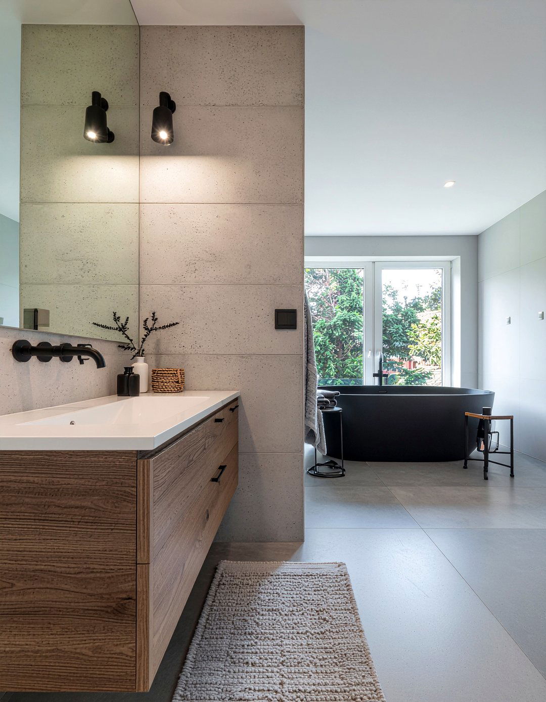 Concrete look bathroom tile - 30 floor to ceiling tile bathroom ideas